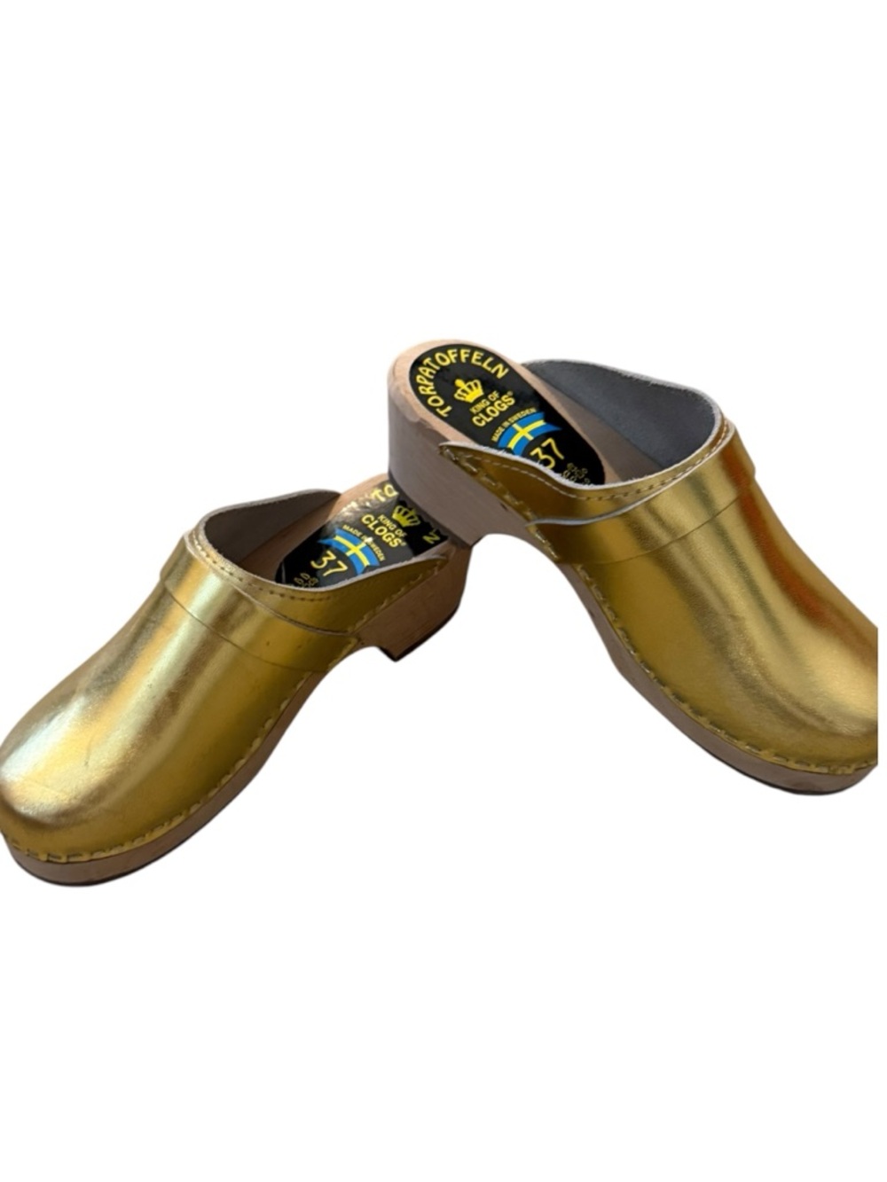 Torpatoffeln Swedish Gold Metallic Leather Slip-On Clogs. EU 37. - Picture 3 of 11